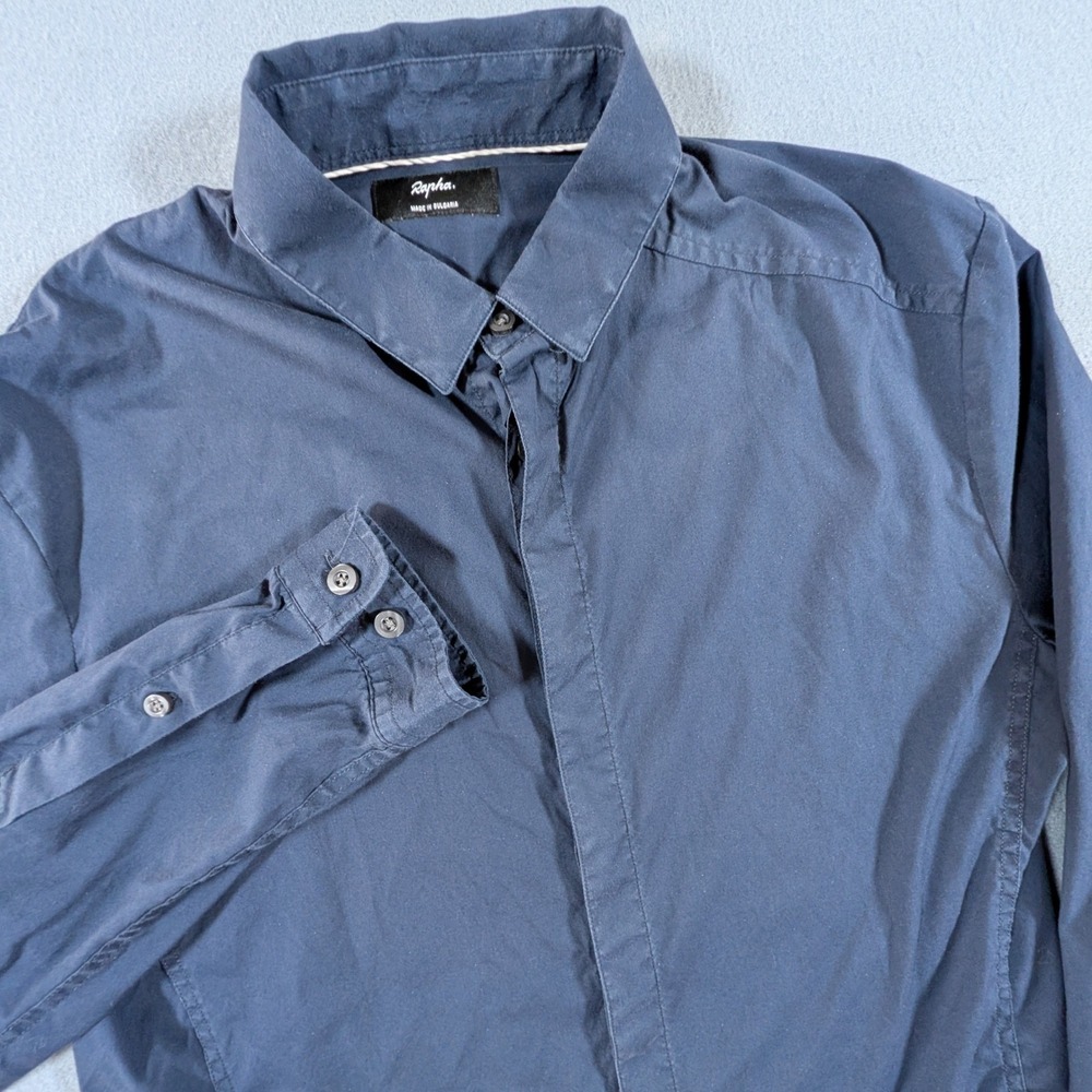 Rapha Peter Post Long Sleeve Shirt Mens Small Blue Cycling Button Down Stretch